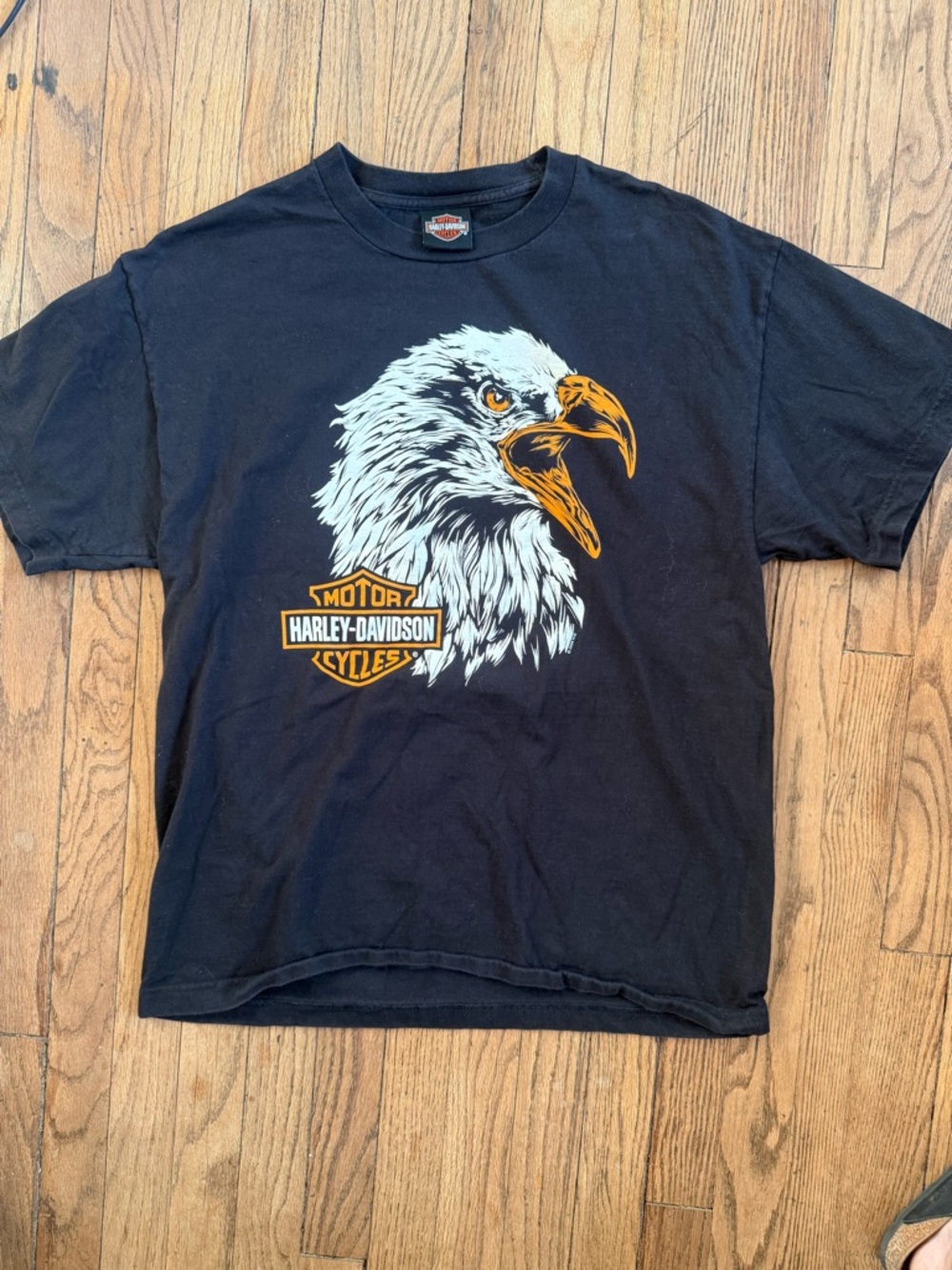 Harley-Davidson Black Tee with White & Orange Eagle Graphic